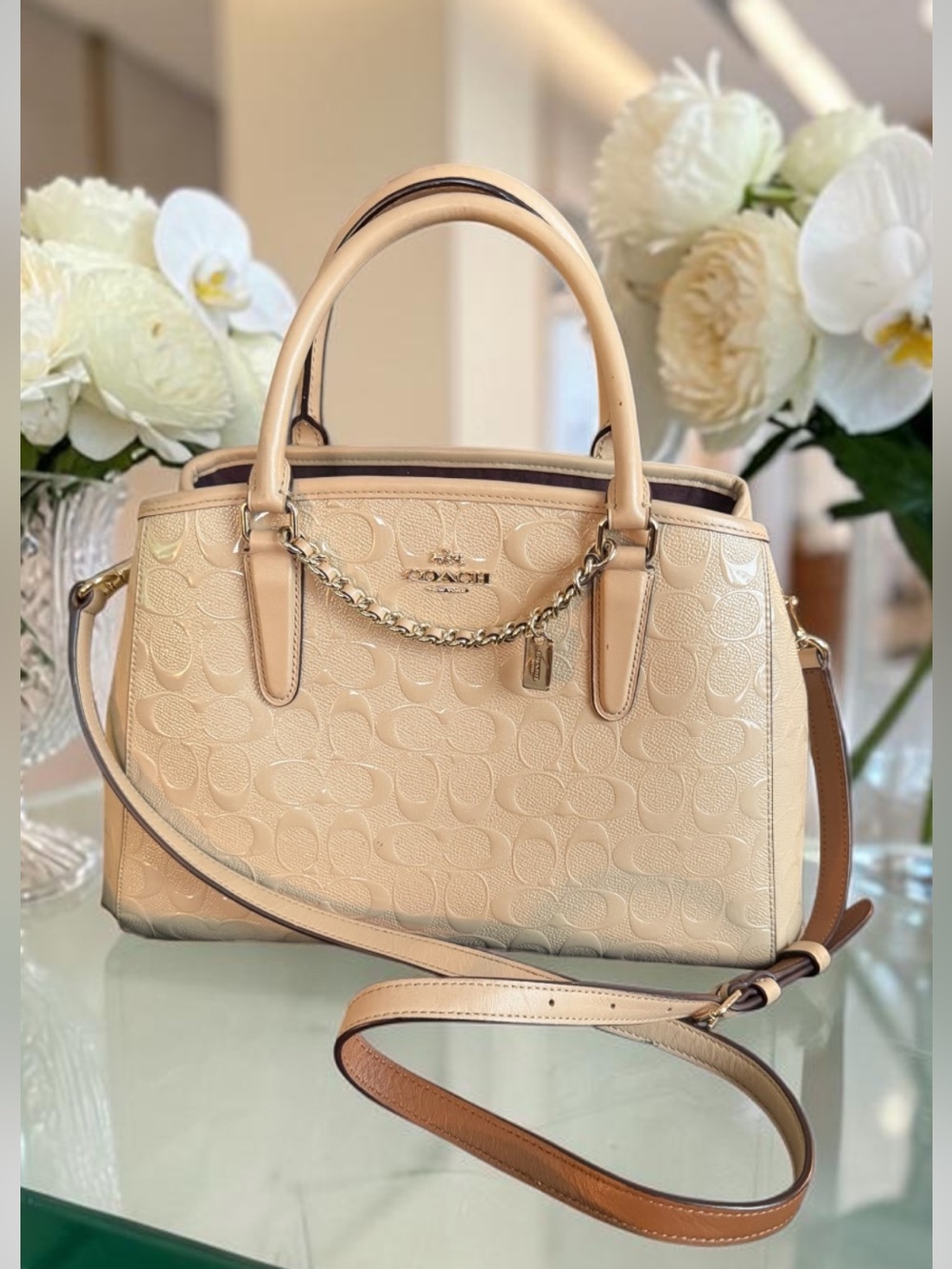 Coach Pale Nude  Signature Satchel with Gold Hardware